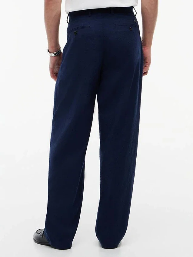 Pantalon décontracté en seersucker léger mélangé laine Pantalon décontracté en seersucker léger mélangé laine