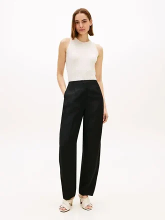 Pantalon droit ajusté en mélange de lin
