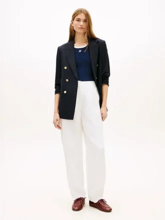 Pantalon droit ajusté en mélange de lin