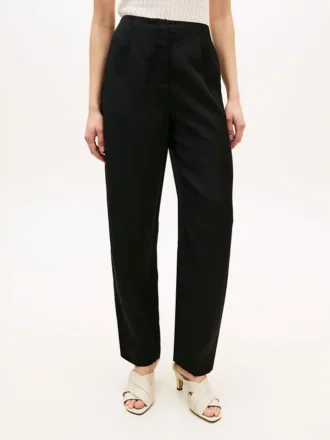 Pantalon droit ajusté en mélange de lin