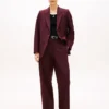Pantalon droit ample en laine mélangée