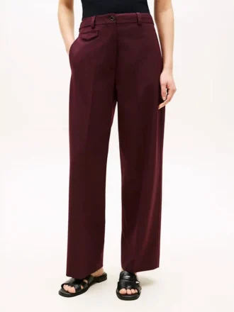 Pantalon droit ample en laine mélangée