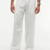 Pantalon en coton et lin rayé avec ceinture