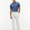 Pantalon en coton et lin rayé avec ceinture