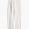 Pantalon en coton et lin rayé avec ceinture