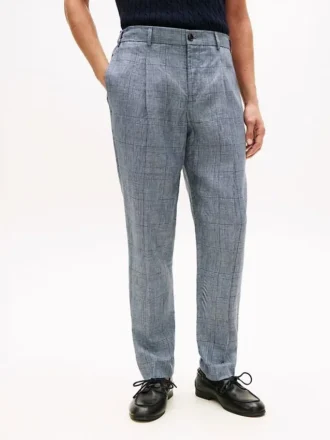 Pantalon en lin à carreaux Glen Plaid New York Label Pantalon en lin à carreaux Glen Plaid New York Label