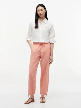 Pantalon à enfiler en mélange lin-coton