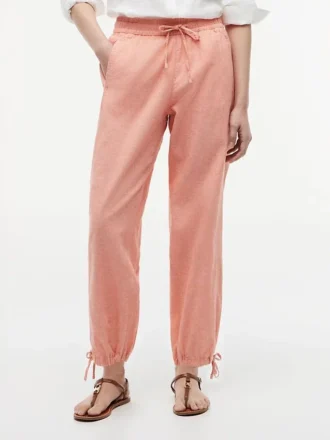 Pantalon à enfiler en mélange lin-coton