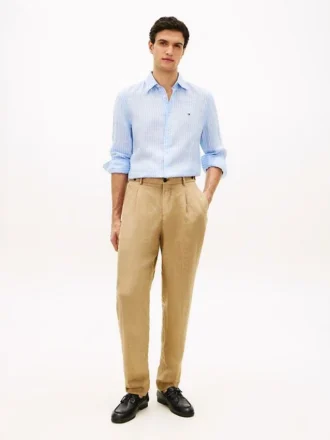 Pantalon fuselé en lin teint en pièce Pantalon fuselé en lin teint en pièce