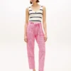 Pantalon fuselé en seersucker vichy avec ceinture Pantalon fuselé en seersucker vichy avec ceinture