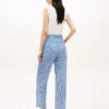 Pantalon fuselé en seersucker vichy avec ceinture Pantalon fuselé en seersucker vichy avec ceinture