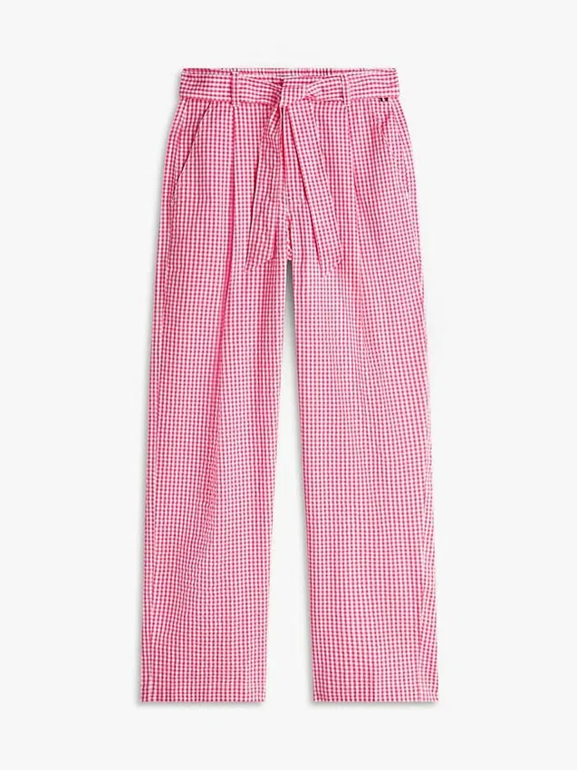 Pantalon fuselé en seersucker vichy avec ceinture Pantalon fuselé en seersucker vichy avec ceinture