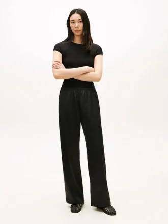 Pantalon large en satin stretch à enfiler