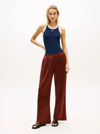 Pantalon large en satin stretch à enfiler