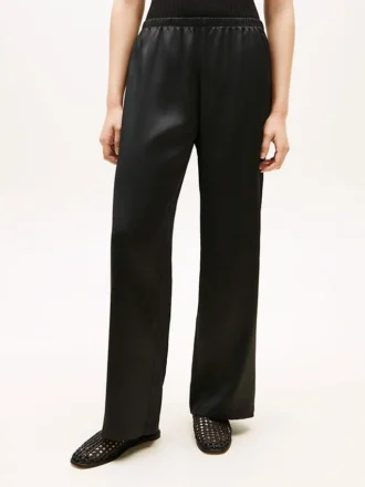 Pantalon large en satin stretch à enfiler