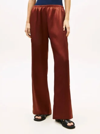 Pantalon large en satin stretch à enfiler