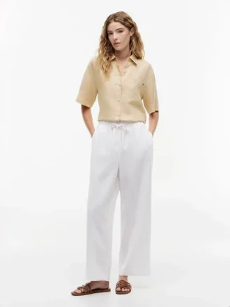 Pantalon léger en lin mélangé à enfiler