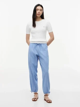 Pantalon sans fermeture en lin et coton