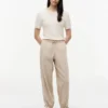 Pantalon sans fermeture en lin et coton