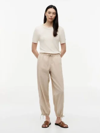 Pantalon sans fermeture en lin et coton