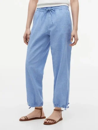 Pantalon sans fermeture en lin et coton