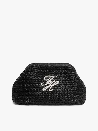 Pochette en raphia avec monogramme