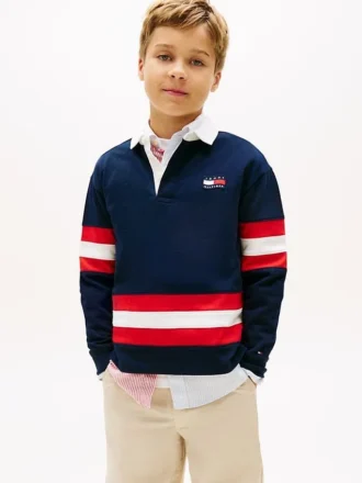 Polo de rugby à rayures et logo pour enfant