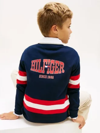 Polo de rugby à rayures et logo pour enfant