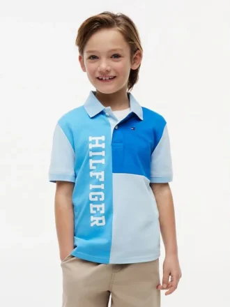 Polo stretch à logo et blocs de couleur pour enfant