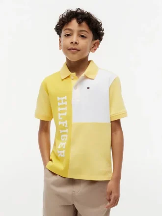 Polo stretch à logo et blocs de couleur pour enfant