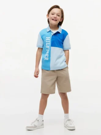 Polo stretch à logo et blocs de couleur pour enfant