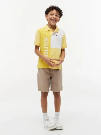 Polo stretch à logo et blocs de couleur pour enfant