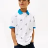 Polo stretch pour enfant avec logo nautique sur toute la surface