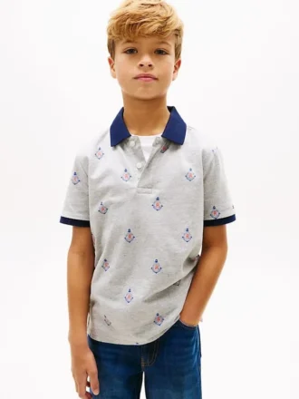 Polo stretch pour enfant avec logo nautique sur toute la surface Polo stretch pour enfant avec logo nautique sur toute la surface