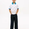 Polo stretch pour enfant avec logo nautique sur toute la surface
