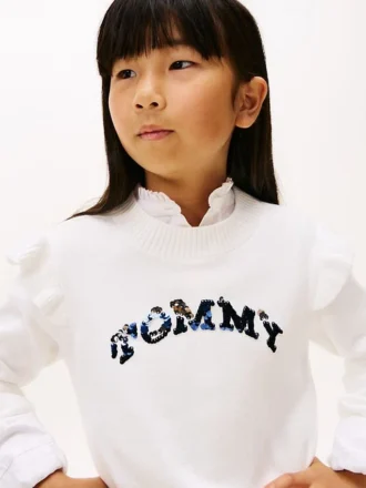Pull à volants et logo à paillettes pour enfants