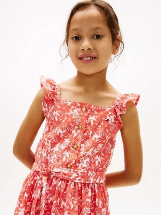 Robe à bretelles volantées et imprimé floral pour enfant
