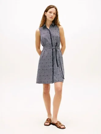 Robe chemise en crêpe à imprimé TH Grid avec ceintures