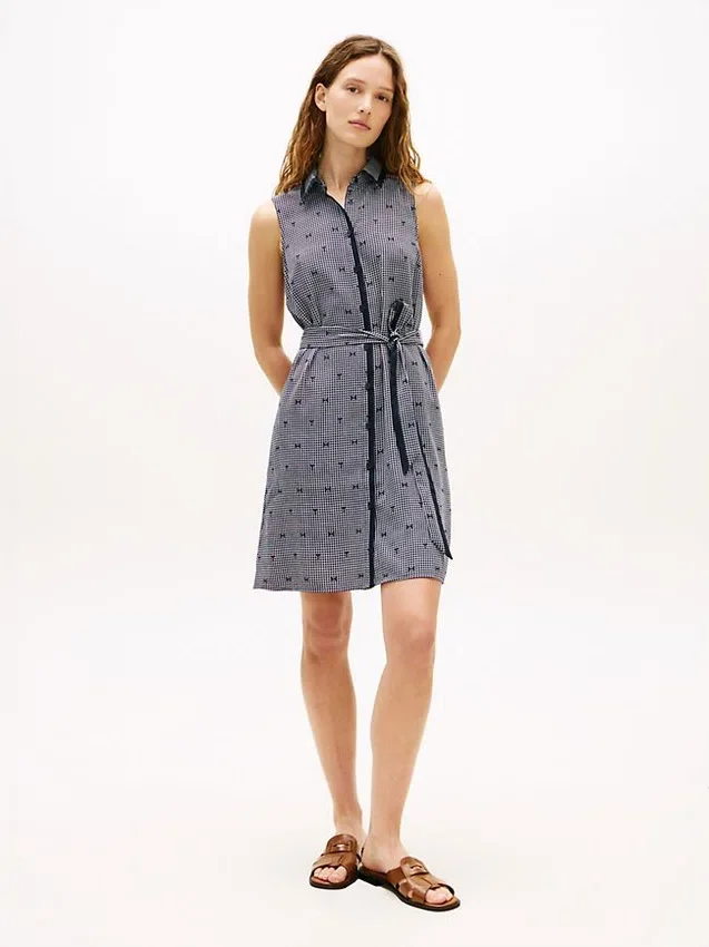 Robe chemise en crêpe à imprimé TH Grid avec ceintures Robe chemise en crêpe à imprimé TH Grid avec ceintures