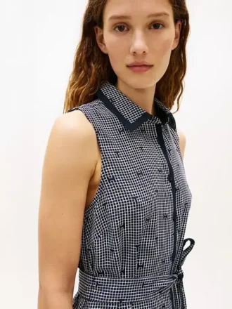 Robe chemise en crêpe à imprimé TH Grid avec ceintures