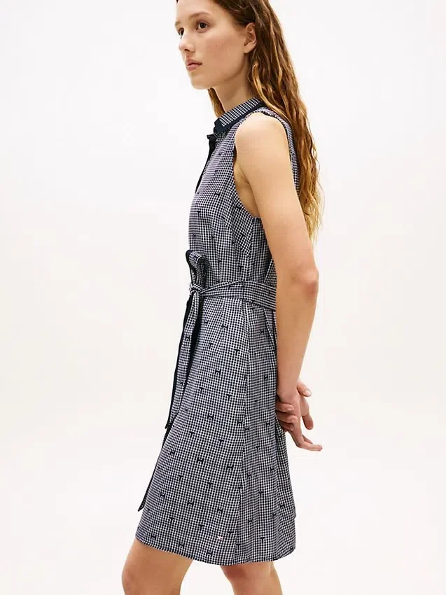Robe chemise en crêpe à imprimé TH Grid avec ceintures Robe chemise en crêpe à imprimé TH Grid avec ceintures