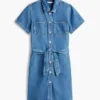Robe chemise en denim délavé moyen avec ceinture Robe chemise en denim délavé moyen avec ceinture