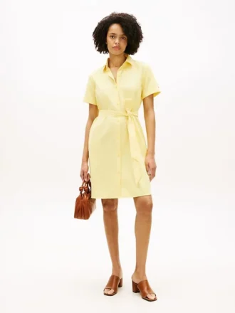 Robe chemise en lin et coton avec ceinture