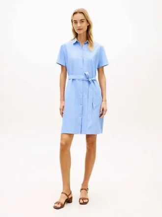 Robe chemise en lin et coton avec ceinture