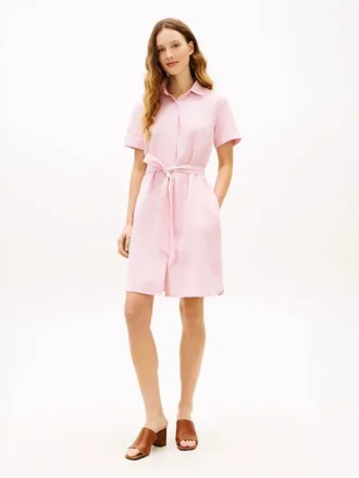 Robe chemise en lin et coton avec ceinture