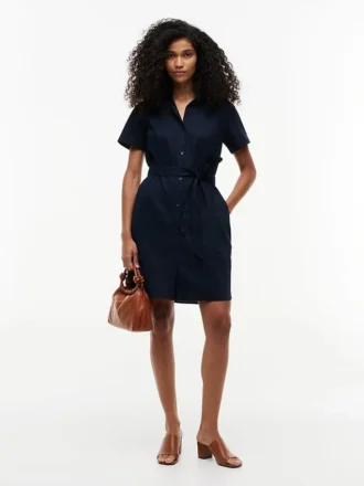 Robe chemise en lin et coton avec ceinture
