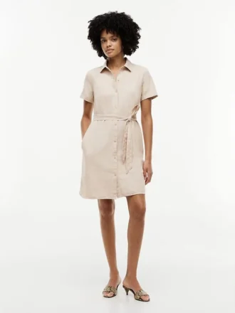 Robe chemise en lin et coton avec ceinture