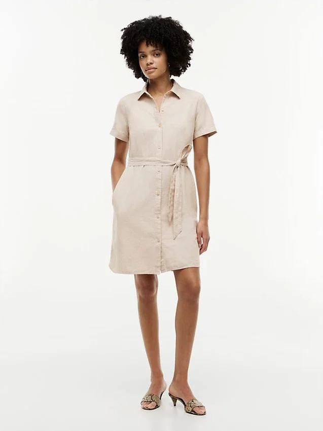 Robe chemise en lin et coton avec ceinture Robe chemise en lin et coton avec ceinture