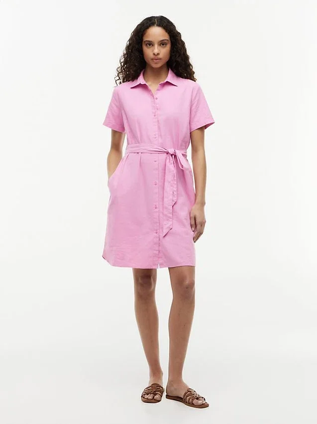 Robe chemise en lin et coton avec ceinture Robe chemise en lin et coton avec ceinture