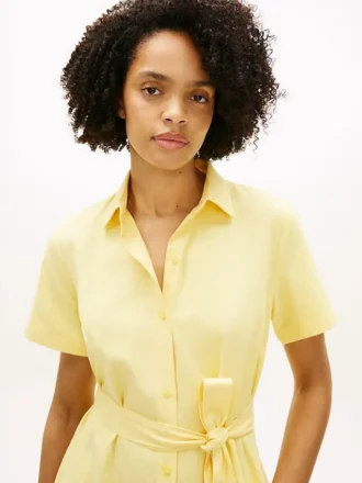 Robe chemise en lin et coton avec ceinture